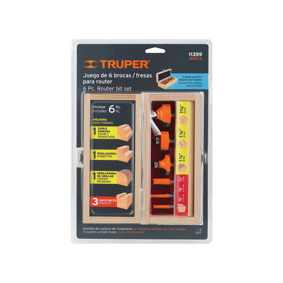 Juego de Fresas Truper JBROU-6 X 6pz + Llave + Estuche