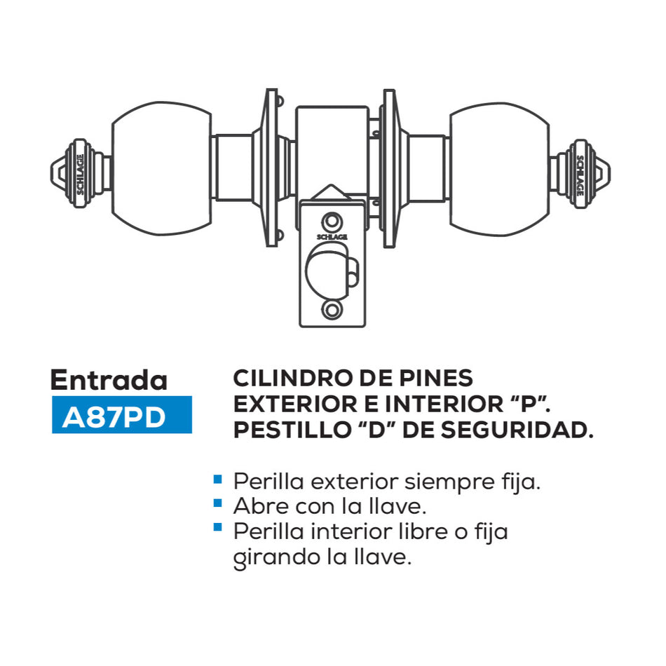 Cerradura A87PD Segurex Bell Wood Gold Entrada Principal