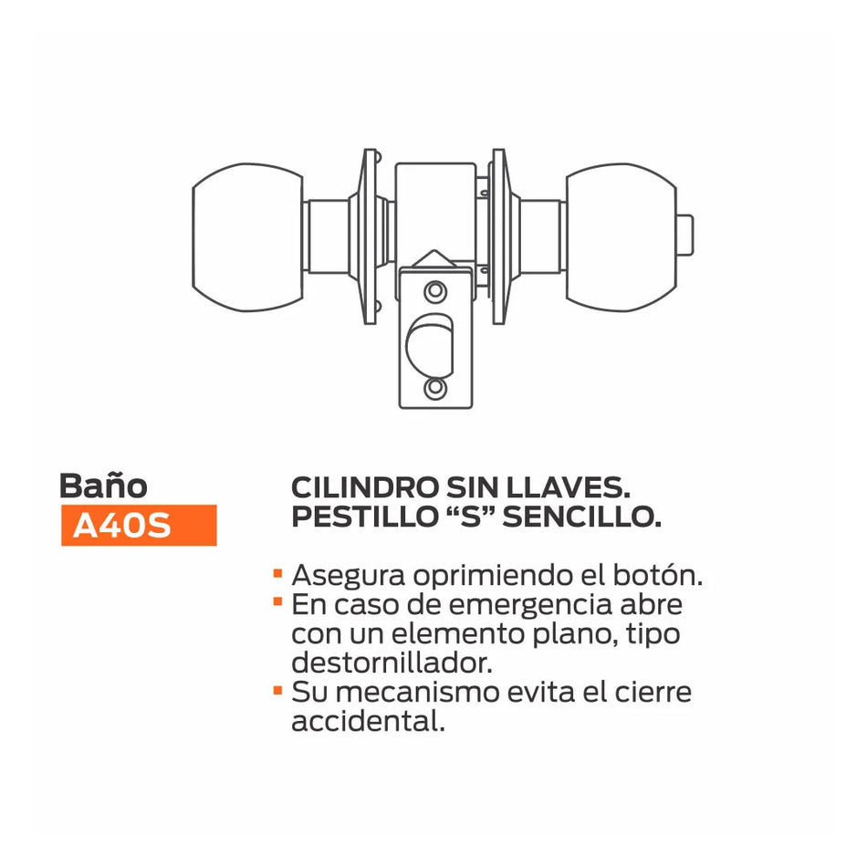 Cerradura A40S Segurex Jupiter Negro Mate Baño