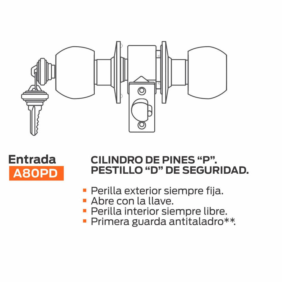 Cerradura A80PD Segurex Jupiter Cromo Mate Entrada Principal