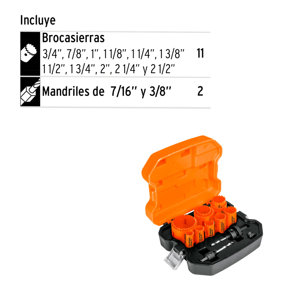 Juego Sierras Copa Truper KITB-11 3/4 a 2-1/2 x 13 pz