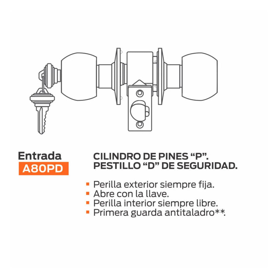 Cerradura A80PD Falcon Stylus Cromo Mate Entrada Principal
